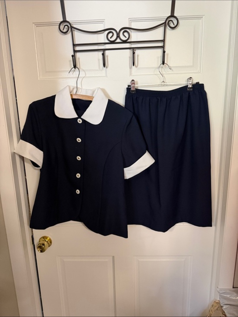 ANDREA KAY Navy and White Two-Piece Skirt Set
